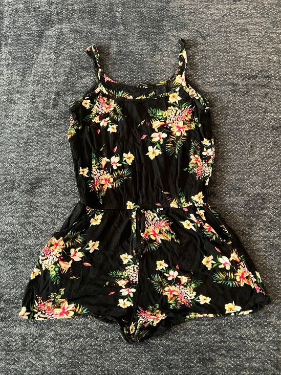 Ambiance Pants - Ambiance Black Floral Print Romper - Size Small